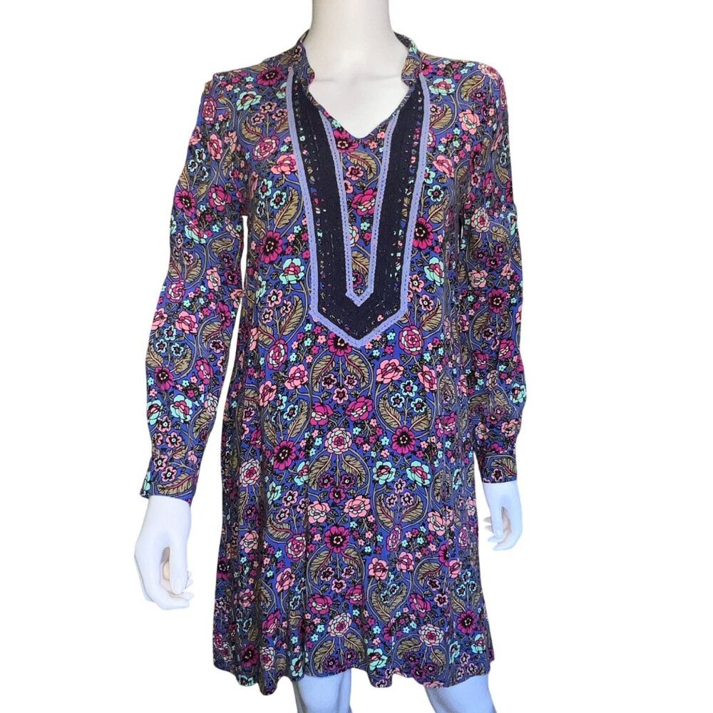 Matilda Jane Dress Womens M Multicolor Floral Long Sleeve Shift Pockets Rayon